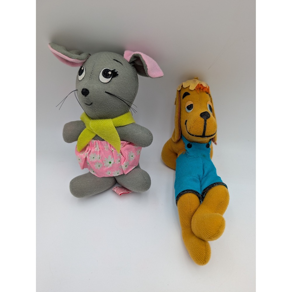 Fun Farm Plush Mouse and Dog Lot Vintage 1978 1979 Stuffed Animals